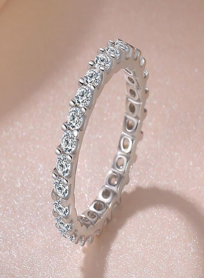 ZDIFDIC 3mm Eternity Band for Women 925 Sterling Silver Wedding Thin Band Shiny Full Simulated Diamond Round CZ Cubic Zirconia Stackable Statement Engagement Promise Anniversary Ring Size 7 - Image 2
